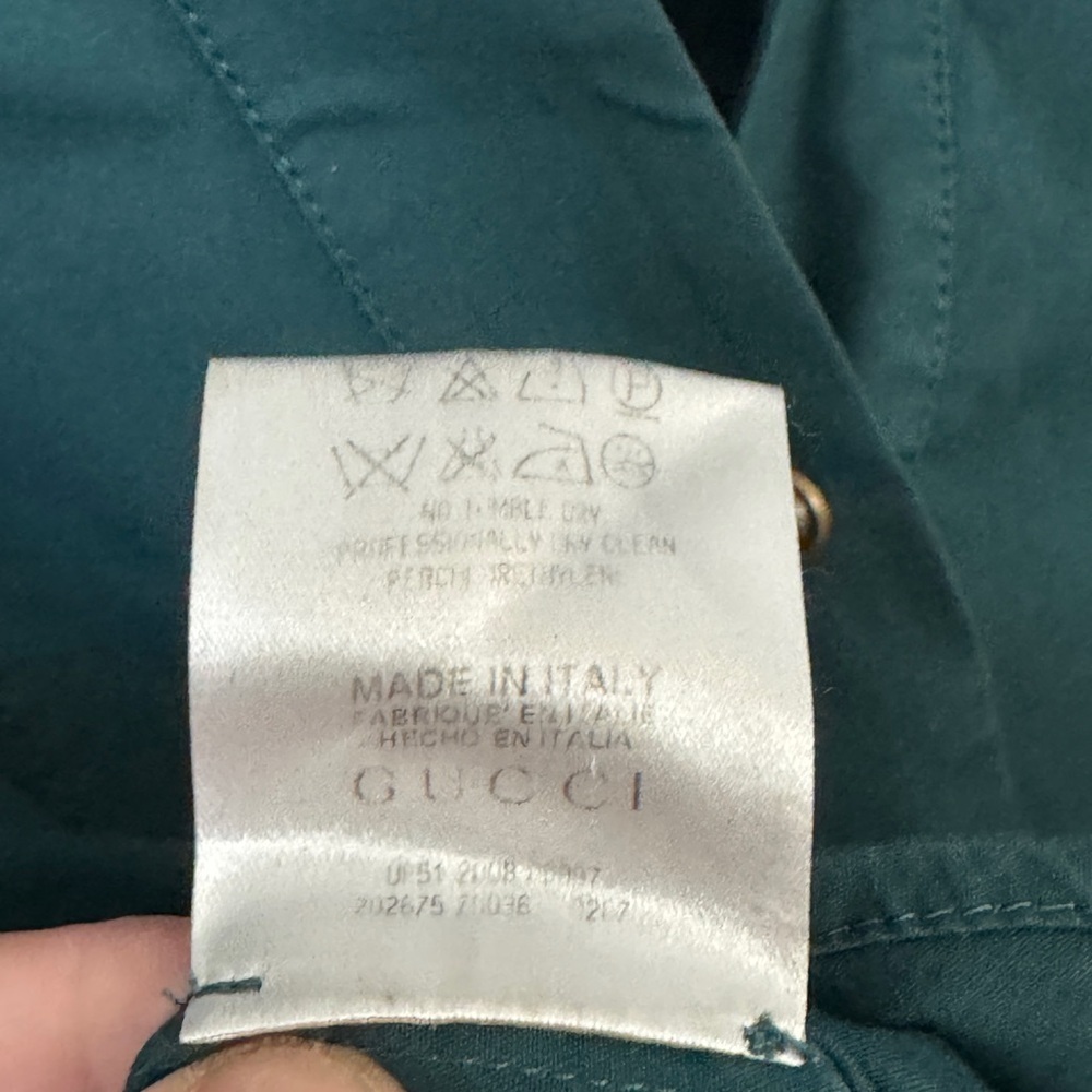 Vintage Gucci teal button up shirt blouse long sleeve top emerald brass work - Picture 4 of 13
